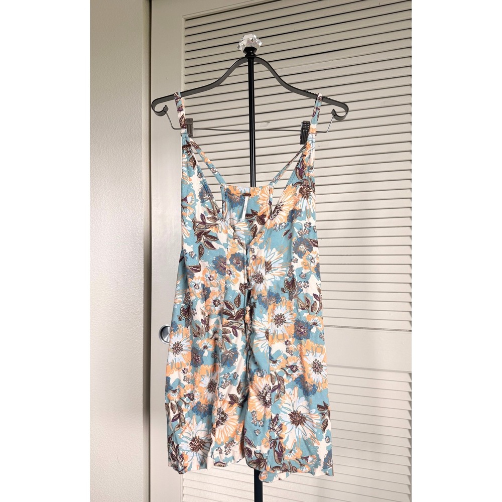 Floral Strappy V-Neck Mini Dress Blue Orange Size 10 By Free People